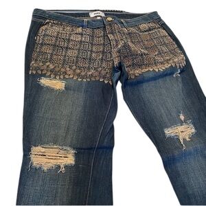 Paige size 32 blue Highrise jeans boyfriend style cuff for cropped look